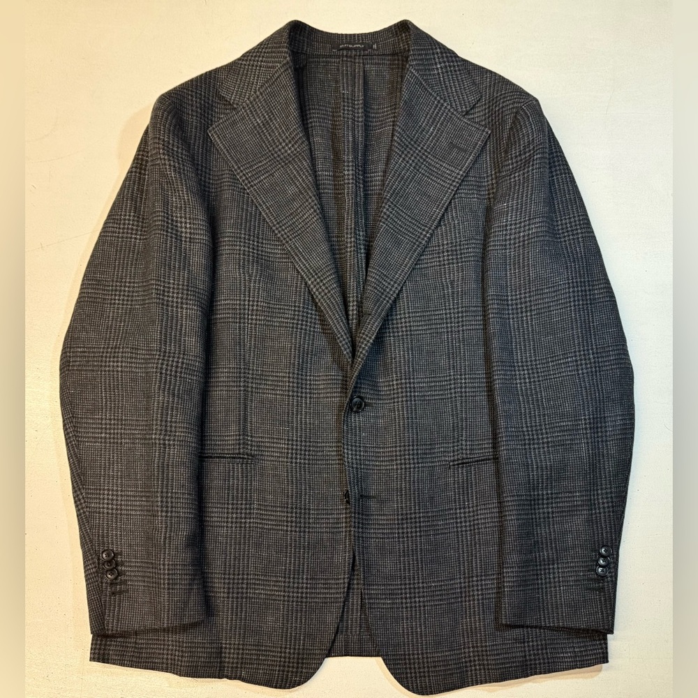 SUITSUPPLY Charcoal Houndstooth Plaid Wool Linen Havana Blazer 46R XL